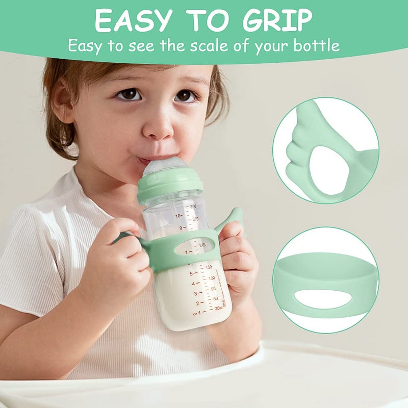 Aolso Silicone Baby Bottle Handles - 2PCS Easy Grip Handles for Wide-Neck Bottles (Green/White) - Image 4